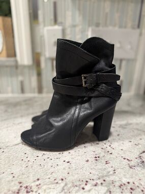 Vince Camuto Black Open-Toe Ankle Boot with Buckle Strap